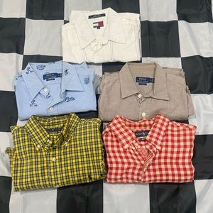 Lot of 4 Polo Ralph Lauren Short Sleeve Button Up Shirts & 1 Tommy